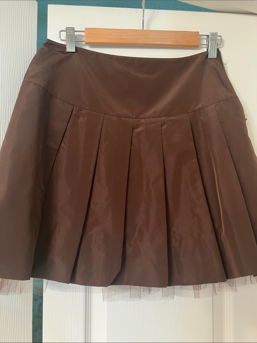 Blumarine Brown Pleated Circle Skirt with Tulle Trim